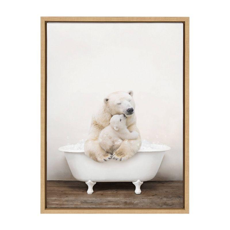 18" x 24" Sylvie Mother Baby Polar Bear Bath Framed Canvas by Amy Peterson - Kate & Laurel All Things Decor