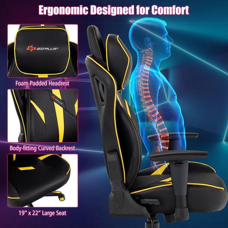 Costway Gaming Chair 360° Swivel Computer Reclining Height Adjustable 2D Armrest Yellow