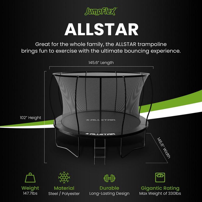 ALLSTAR 12 Ft Round Trampoline for Kids Outdoor Backyard Play Equipment Playset with Net Safety Enclosure and Ladder, Black
