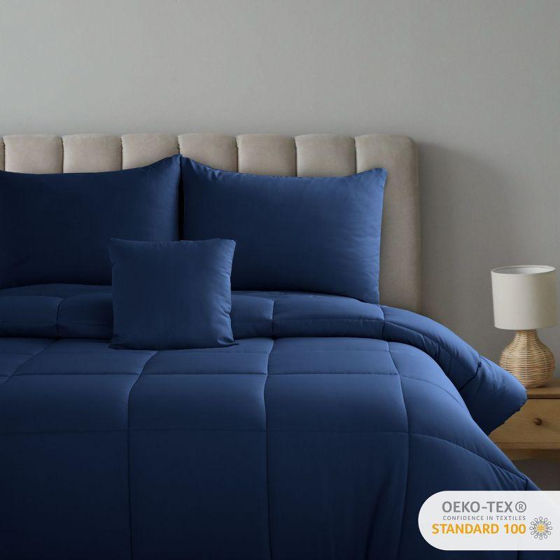 Queen Comforter Set 5Pc Down Alternative Ultra Soft Solid Comforters with Shams, Decorative Pillow & Bed Skirt - Navy