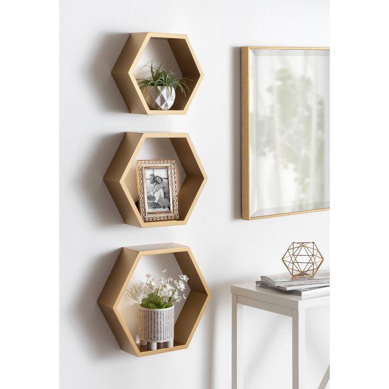 3pc Putnam Hexagon Wood Shelf Set Gold - Kate & Laurel All Things Decor: Mid-Century Modern, Wall-Mounted