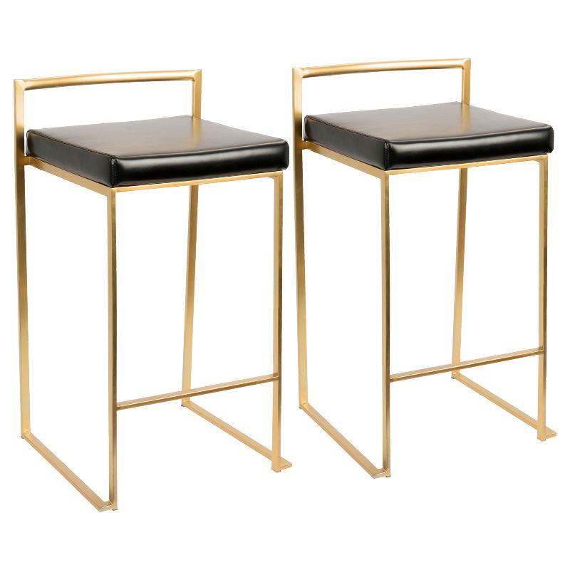 Set of 2 27" Fuji Contemporary Counter Height Barstool Black - Lumisource: Padded, Stackable, Metal Frame, Faux Leather