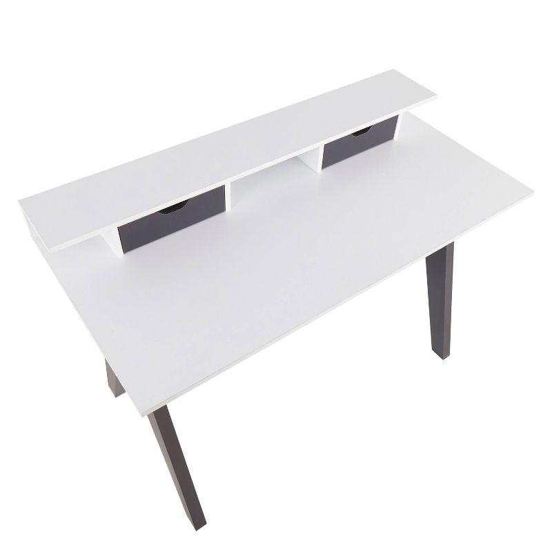 LumiSource Wishbone Contemporary Computer Desk Wood Gray/White:: Mid-Century Modern Office Workstation with Storage Drawer & Shelf