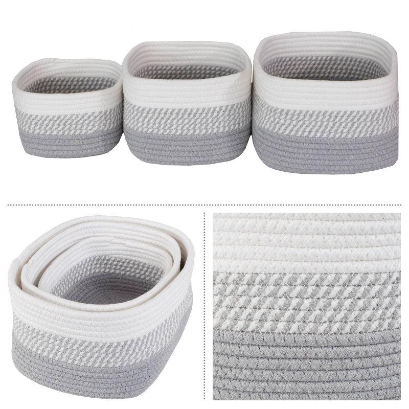 Gray Woven Cotton Rope Storage Basket Set, 3-Piece