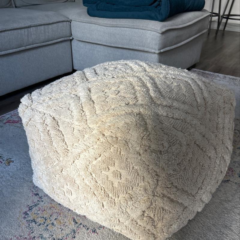 24" Tufted Handloom Cotton Pouf in Natural