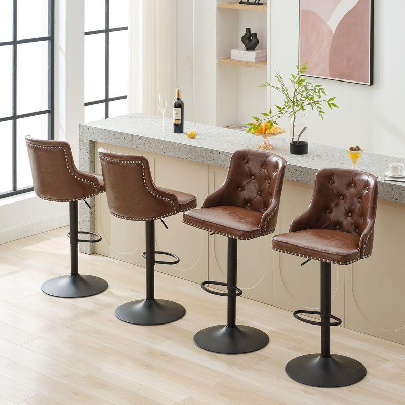 Bar Stools Set of 2,Adjustable Swivel Barstools, Faux Leather Bar Chairs,Upholstered Counter Height with High Backrest for Kitchen Island, Brown