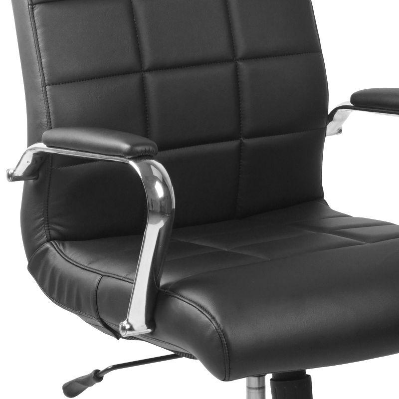 Contemporary Mid-Back Black Vinyl Swivel Executive Chair with Chrome Base