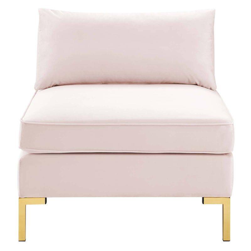 Pink Velvet Armless Chair with Gold Metal Legs