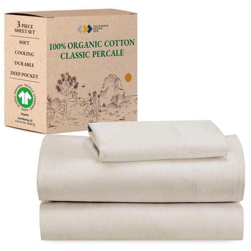 Twin Sheets Set, GOTS Certified 100% Organic Cotton Percale, Ivory Bed Sheets by California Design Den