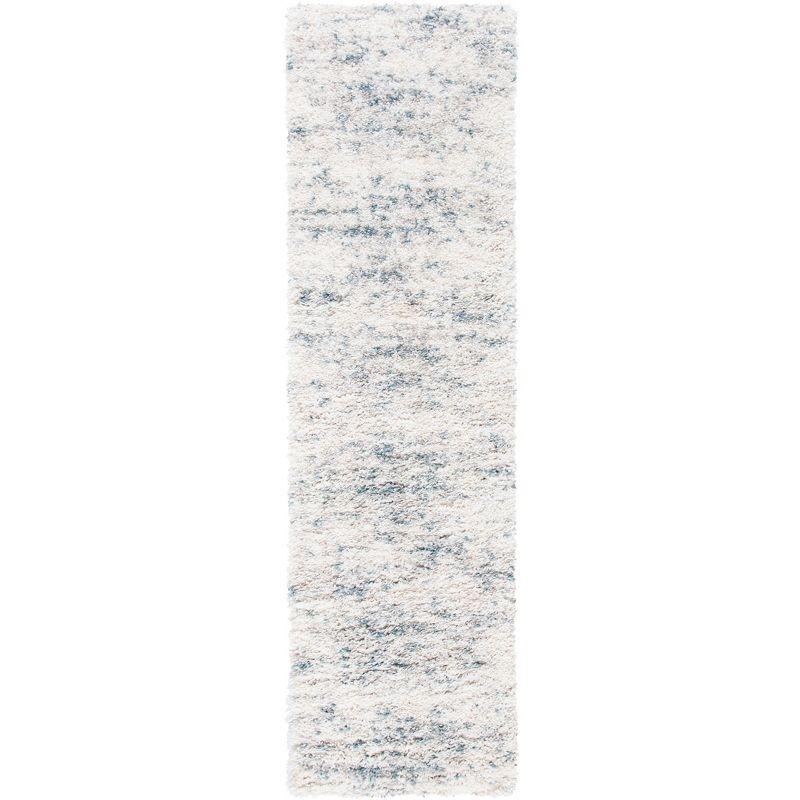 Ivory and Teal Hand-knotted Shag Area Rug 2'3" x 4'