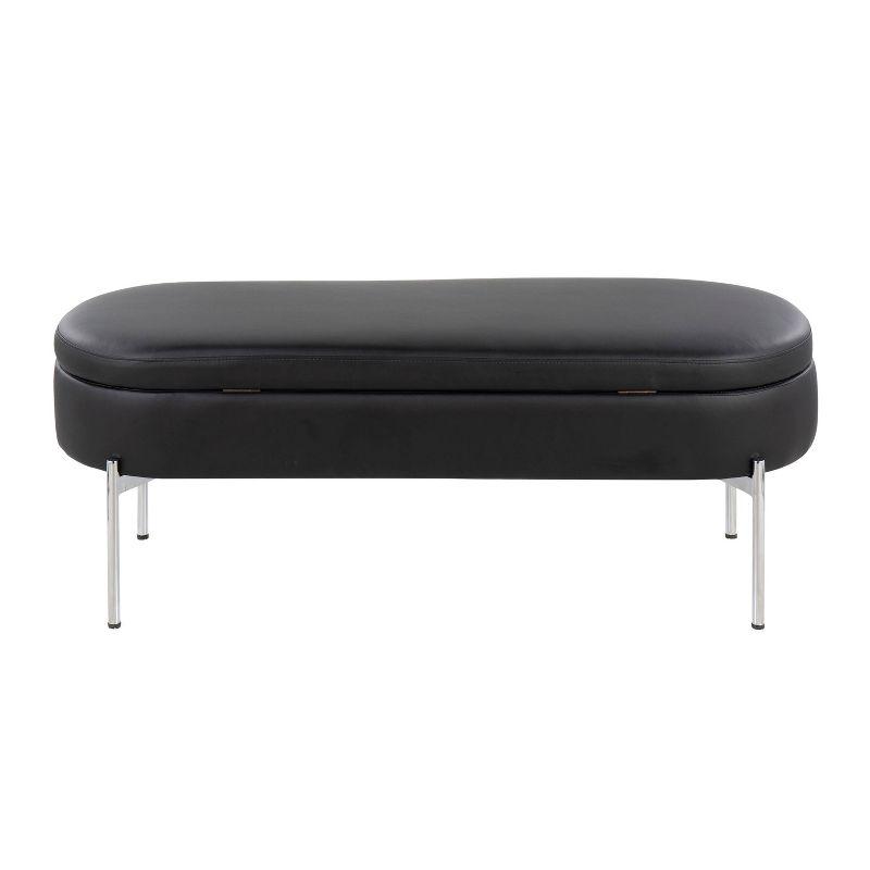 48" Chloe PU Leather Storage Bench Metal Chrome/Black - LumiSource: Flip-Top Lid, Entryway Seating