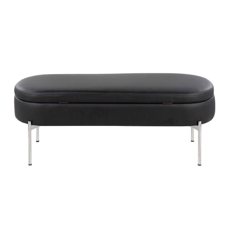 Chloe 49'' Black Faux Leather Storage Bench with Chrome Base