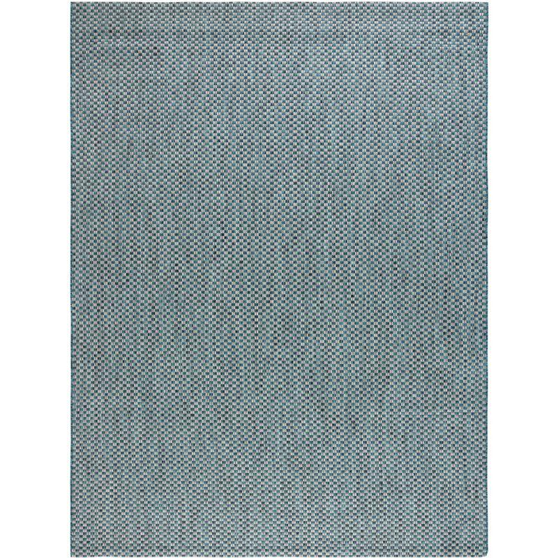 Turquoise and Light Grey Flat Woven Synthetic 9' x 12' Area Rug