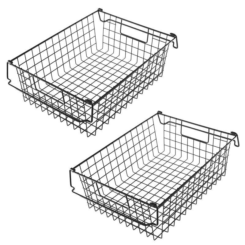 Black Metal Wire Stackable Storage Bins, Set of 2