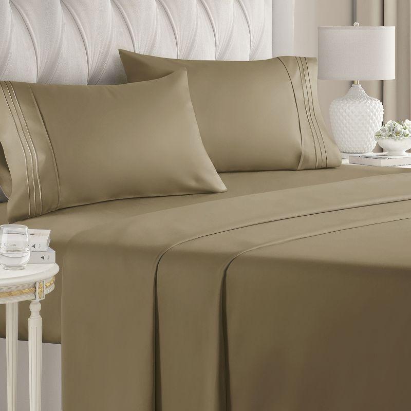 Khaki Queen Microfiber Deep Pocket 4-Piece Bed Sheet Set