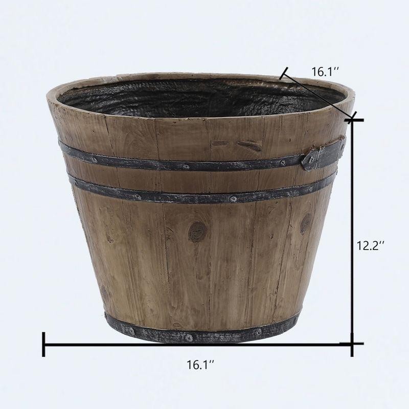 LuxenHome Set of 2 Rustic Brown Faux Wood Barrel MgO Planters