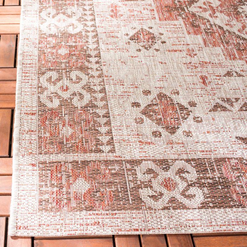 Elegant Red and Beige Rectangular Easy-Care Outdoor Rug - 4' x 5'7"