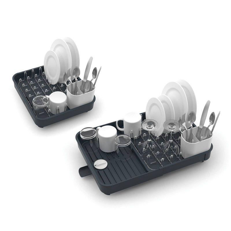 Gray Expandable Metal Dish Rack with Utensil Cup