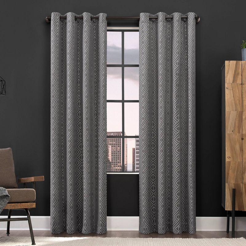 Gray Geometric Blackout Grommet Drape Panel