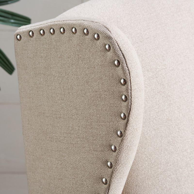 GDFStudio Weyland Contemporary Fabric Wingback Pushback Recliner with Nailhead Accents, Wheat