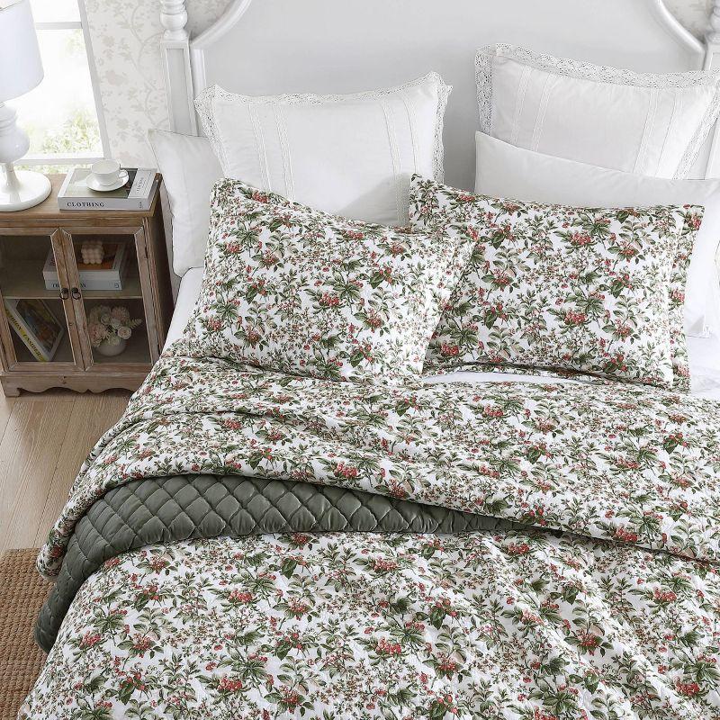 Twin Green Floral Cotton Reversible Quilt Set