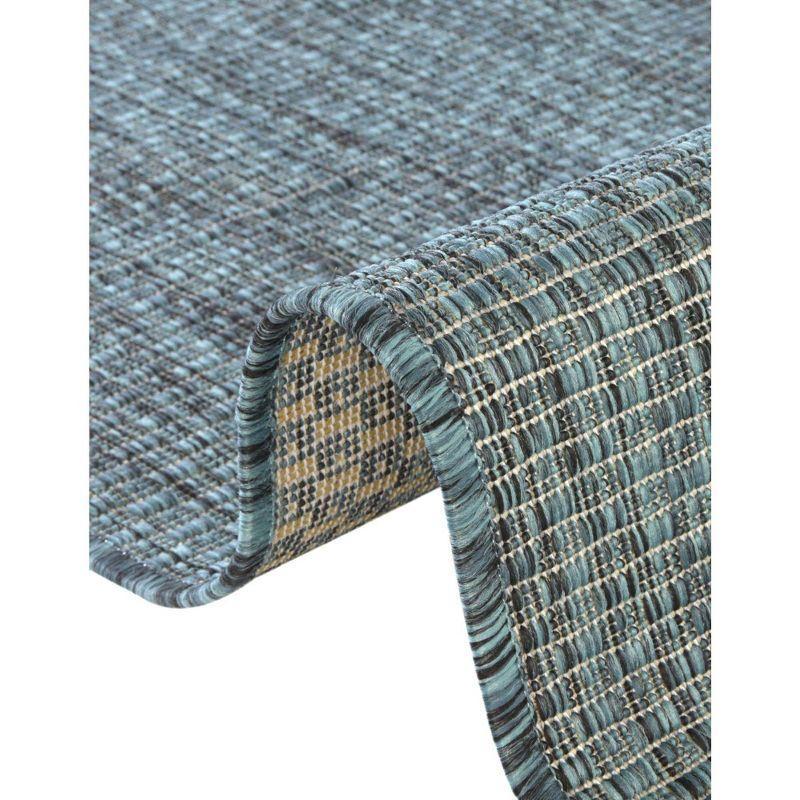 Teal and Navy Blue 9' x 12' Outdoor Flat Woven Rug