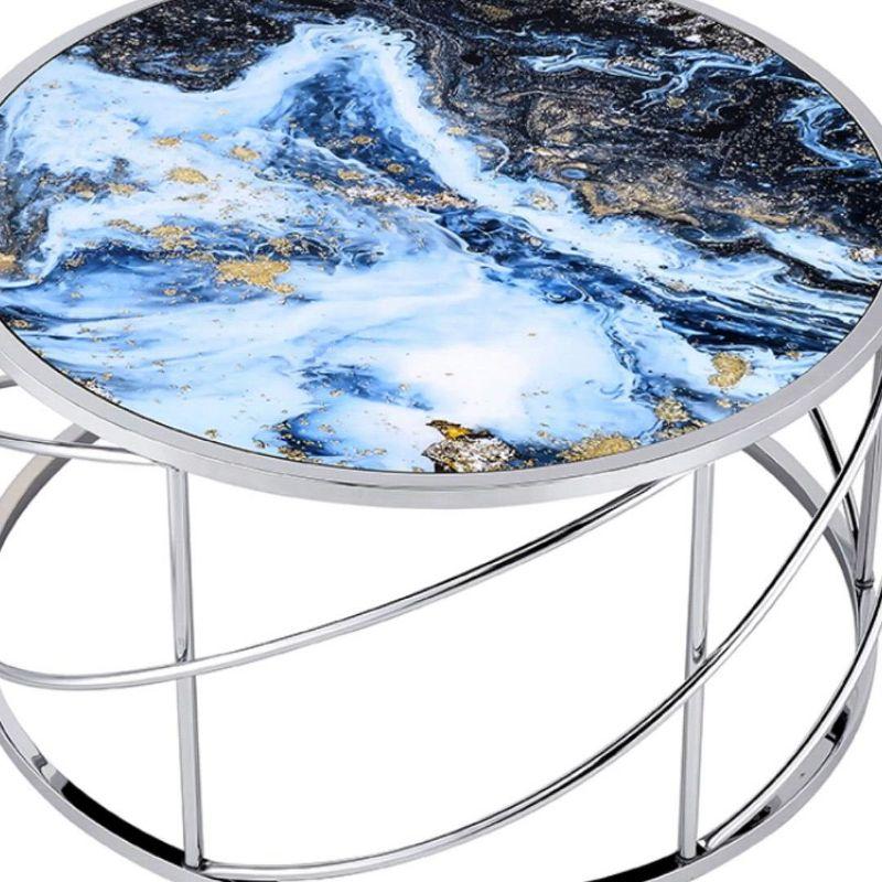 Acme Furniture Lyda Coffee Table Blue Marble Print/Chrome Finish