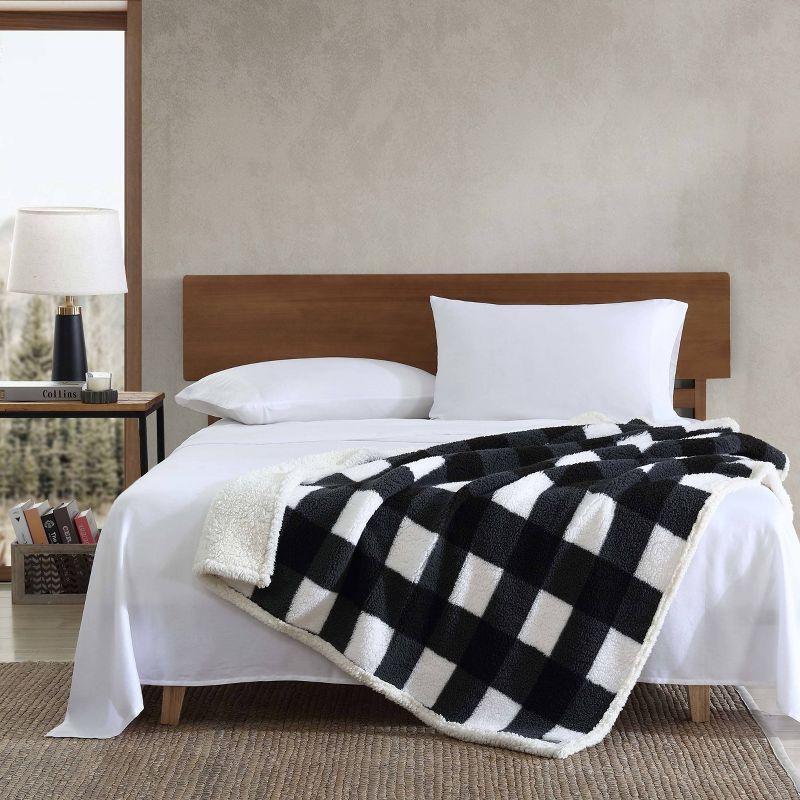 50"x60" Cabin Plaid Reversible Throw Blanket White/Black - Eddie Bauer: Soft Fleece, Travel-Friendly, Machine Washable