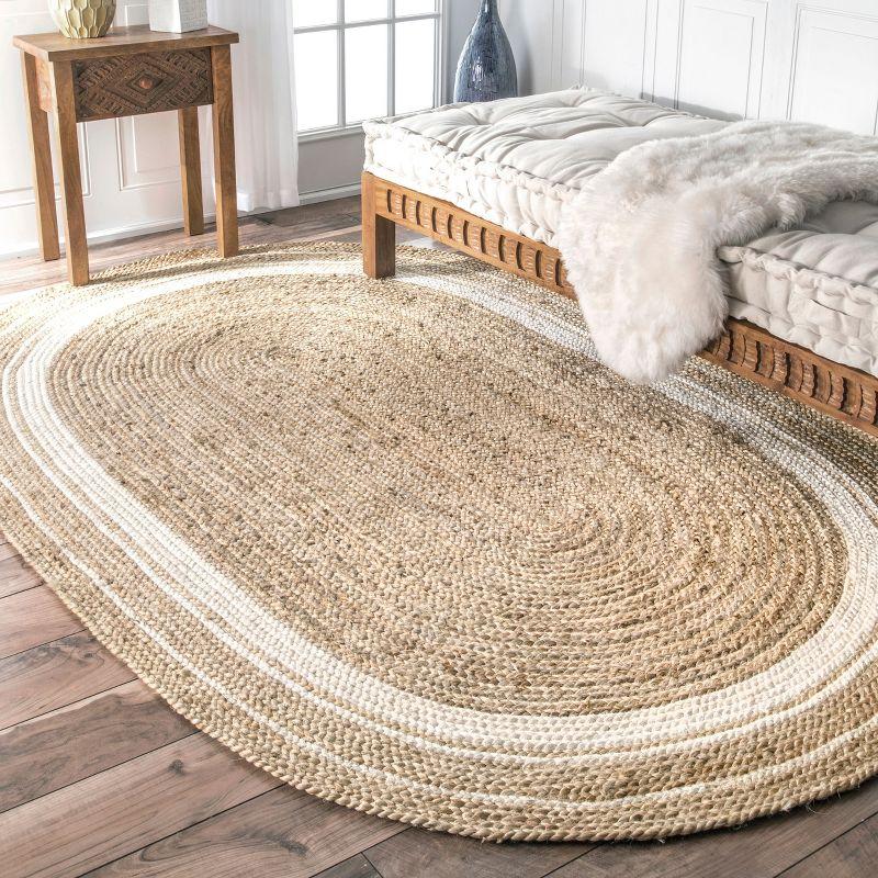 nuLOOM Rikki Coastal Braided Jute Area Rug, Oval 3' x 5', Off White