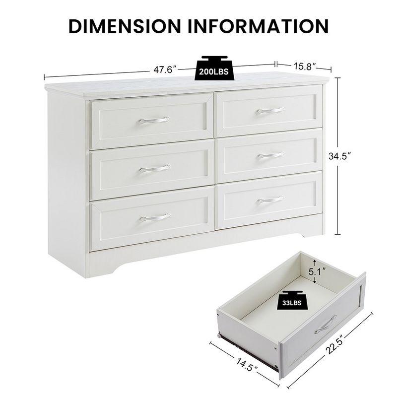 6 Drawer Dresser, Chest Of Drawers, Floor Storage Drawer Cabinet, Wood Chest Of Drawers Anti-tip Device White