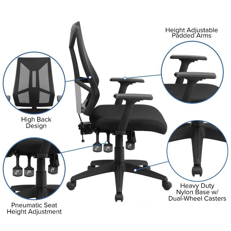 Flash Furniture High Back Black Mesh Multifunction Swivel Ergonomic Task Office Chair with Adjustable Arms