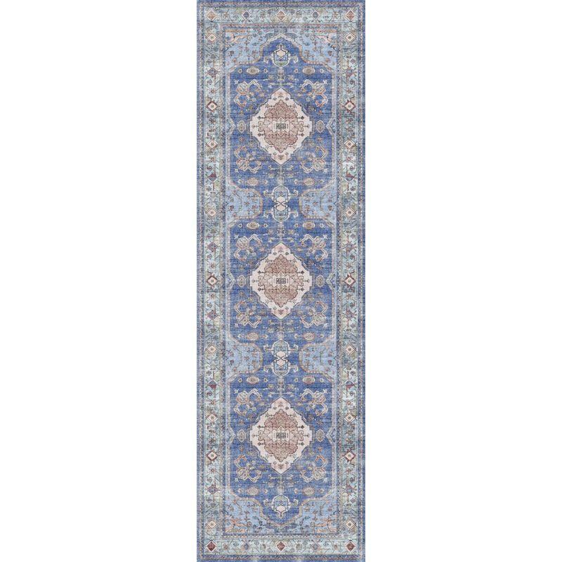 Nourison Fulton Bordered Medallion Non-Slip Flatwoven Indoor Rug Blue 2'3" x 7'6"
