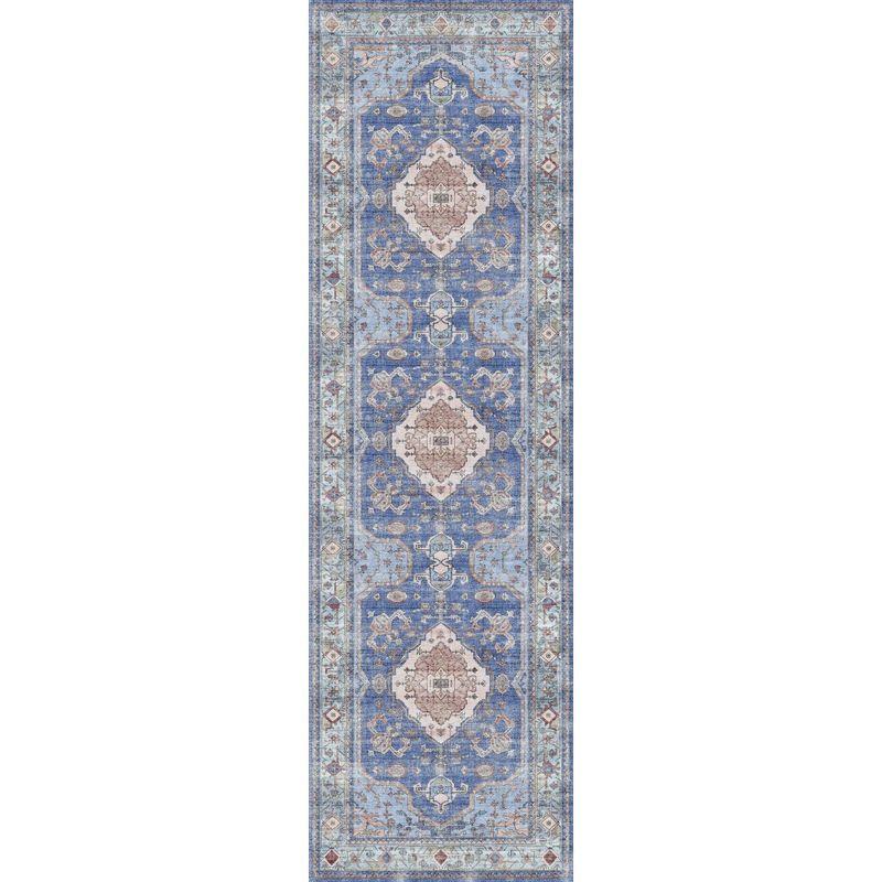 Blue Persian Medallion Non-Slip Runner Rug 2 ft 3 in x 7 ft 6 in