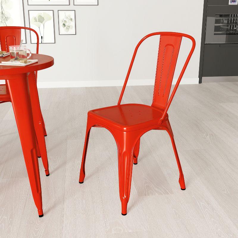 Red Powder Coated Steel Tolix Dining Chair