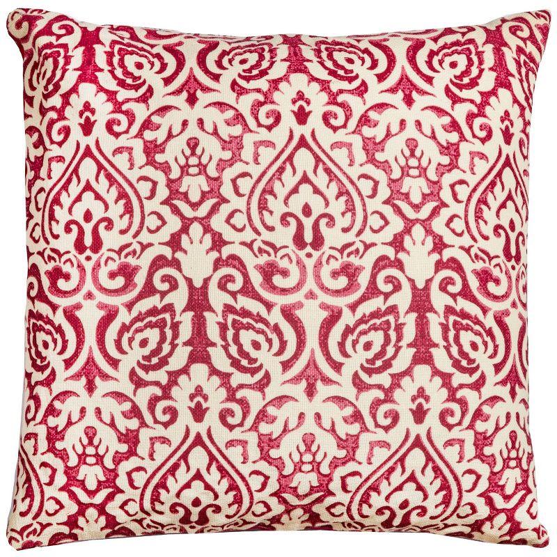 22"x22" Oversize Poly Filled Damask Square Throw Pillow Red - Rizzy Home: Cotton, Knife Edge, Zipper Closure