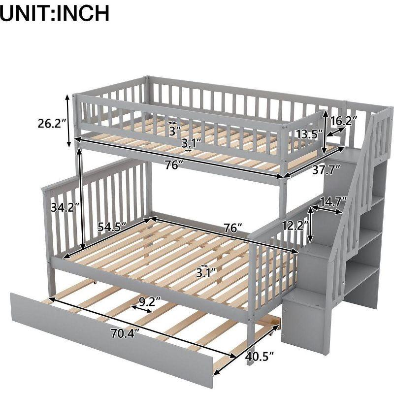 Streamdale Twin over Full Bunk Bed with Trundle and Staircase,Gray