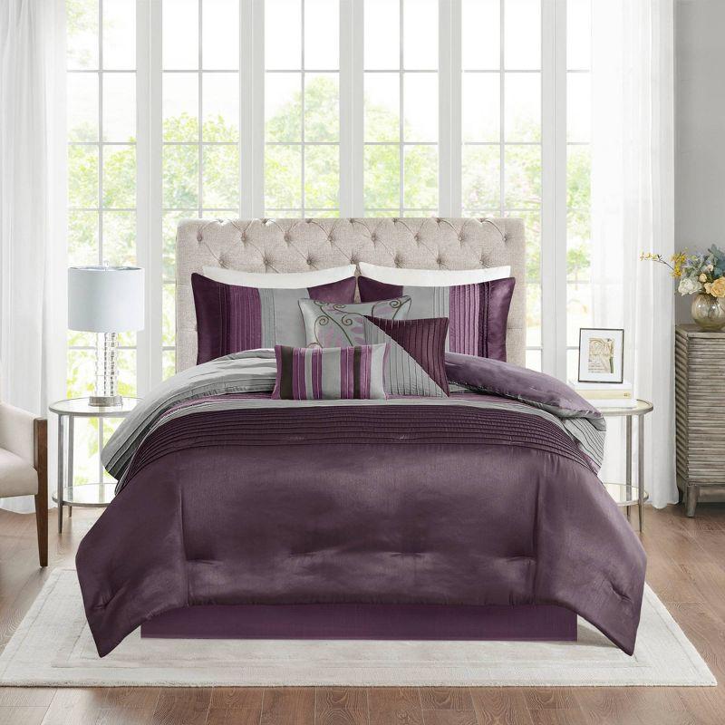 Amherst 7 Piece Striped and Pleated Comforter Set