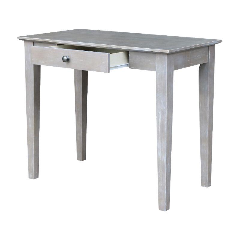 Transitional Solid Parawood Home Office Desk in Washed Gray Taupe with Drawer