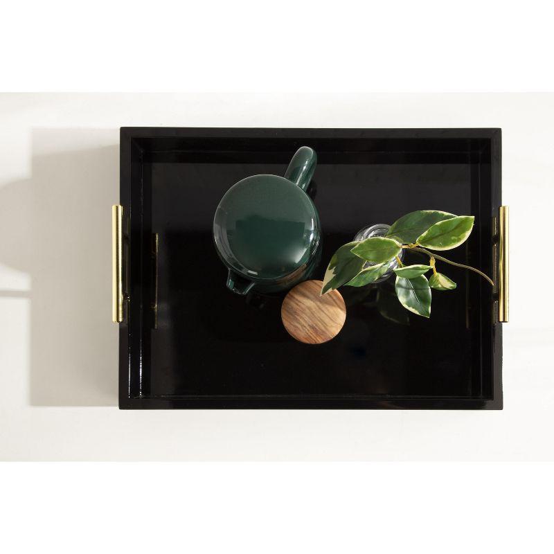 Lipton Rectangular Glossy Black and Gold Wooden Tray