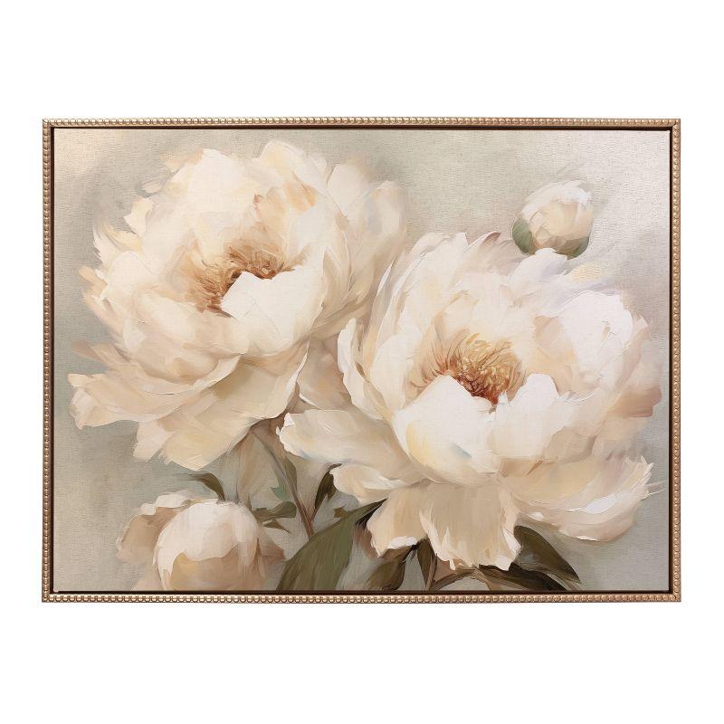 Gold Beaded Frame Painterly Peonies Canvas Wall Art