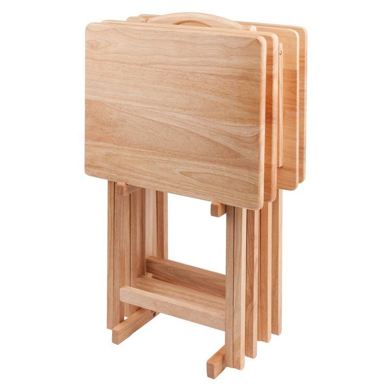 4pc Alex Snack Table Set Natural - Winsome: Wood Construction, Foldable Design, Storage Rack Included