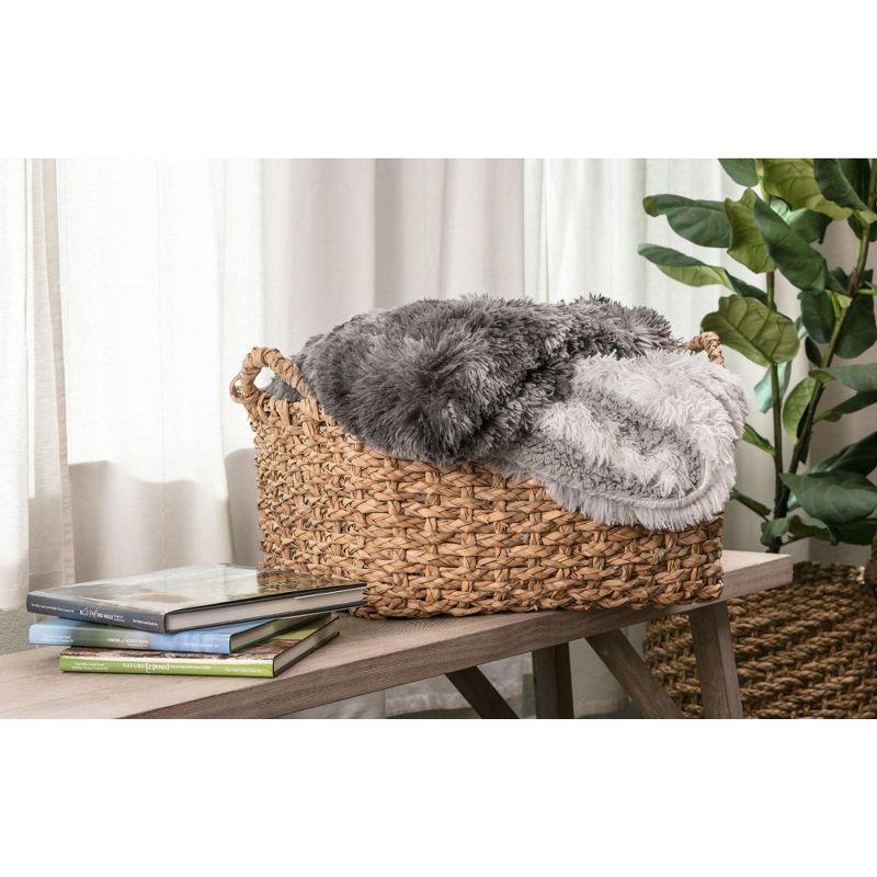 Chanasya Wolf Faux Long Fur Throw Blanket - Soft, Fuzzy Throw Blanket - 50" x 65” - Dark Gray