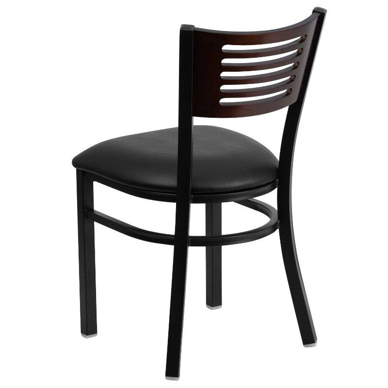 Flash Furniture HERCULES Series Black Slat Back Metal Restaurant Chair - Walnut Wood Back, Black Vinyl Seat