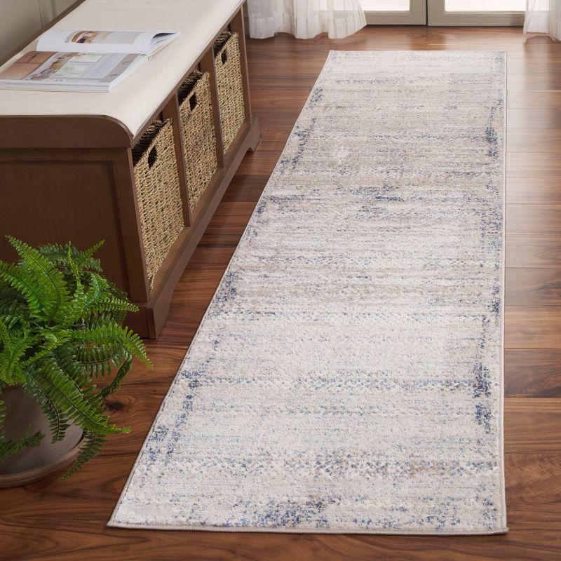 Ivory and Blue Synthetic Hand-knotted Runner Rug