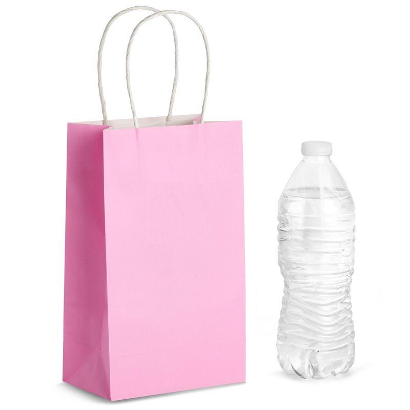 Blue Panda 25-Pack Pink Gift Bags with Handles - Small Paper Treat Bags for Birthday, Wedding, Retail (5.3x3.2x9 In)