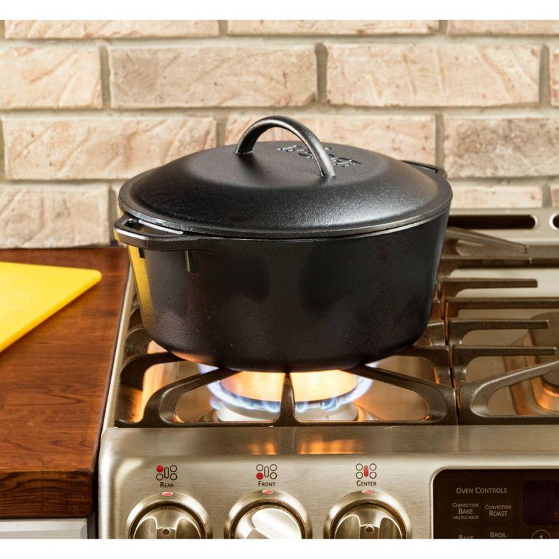 Lodge 5qt Cast Iron Dutch Oven: Preseasoned, Tarnish & Rust-Resistant, Black, 2-Piece Set, Hand Wash Only