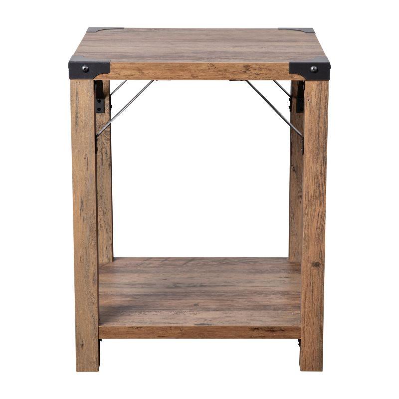 Flash Furniture Wyatt Modern Farmhouse Wooden 2 Tier End Table with Metal Corner Accents and Cross Bracing