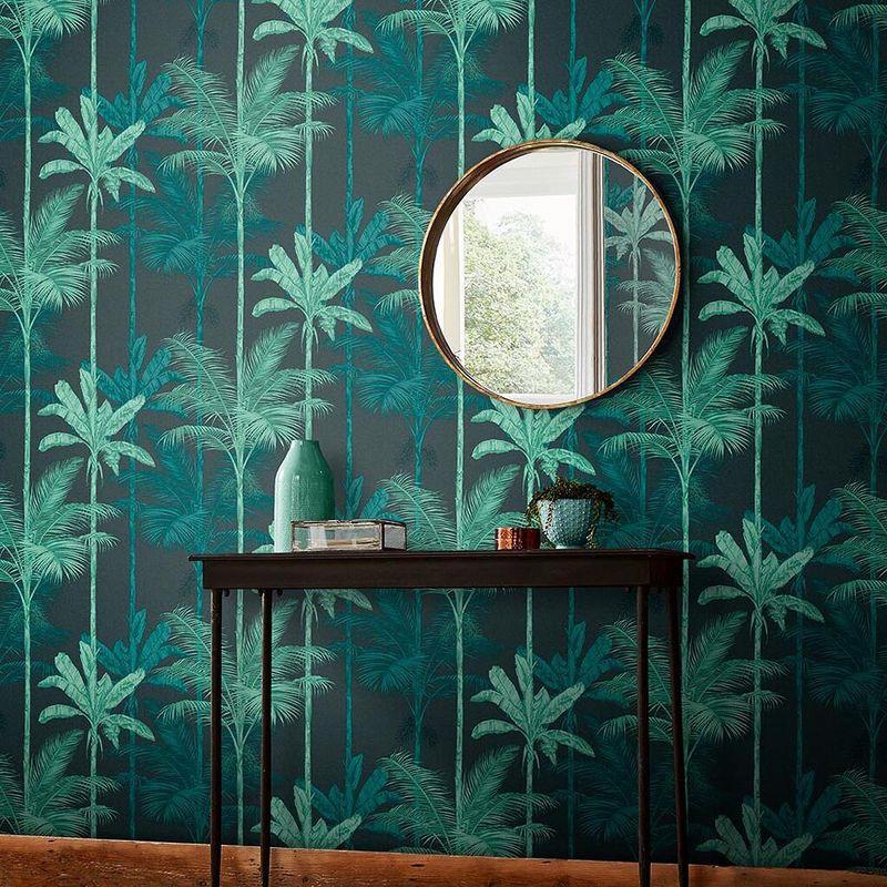 Jungle Mood Green and Black Leaves Tropical Paste the Wall Wallpaper