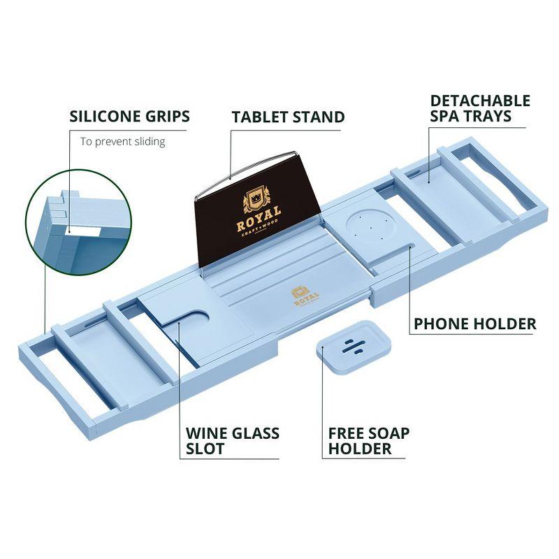 ROYAL CRAFT WOOD Luxury Bathtub Caddy Tray with Expandable Sides - One or Two Person, Bath Caddy Tray, Bonus Free Soap Holder