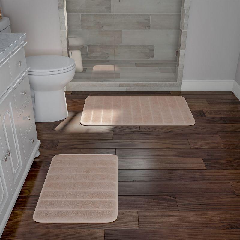 Beige Memory Foam Non-Slip Bathroom Rug Set